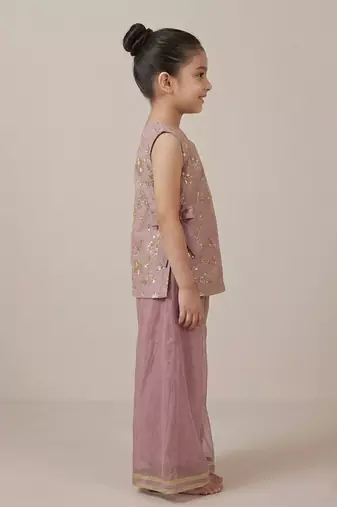 Dusty purple embroidered organza crepe co ord set