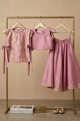 Dusty purple embroidered organza crepe co ord set