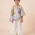 Blue off white printed mul chanderi co ord set