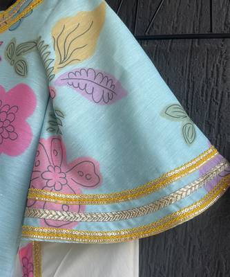 Blue off white printed mul chanderi co ord set 3