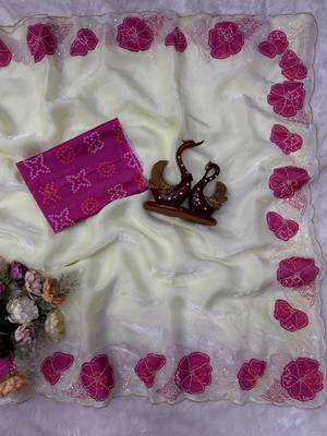 Rani Pink Color Beautiful Aplic work with sequins  Embroidery Work Silk Blend Saree 2