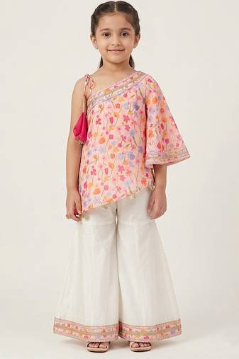 Pink off white printed mul chanderi co ord set