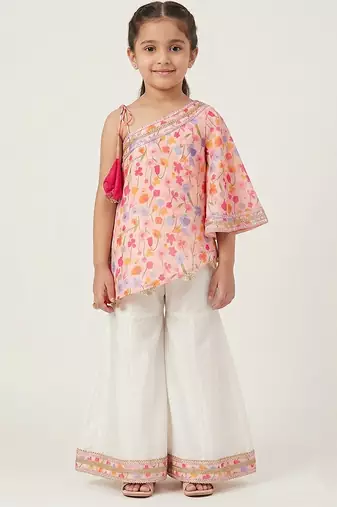 Pink off white printed mul chanderi co ord set