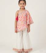 Pink off white printed mul chanderi co ord set