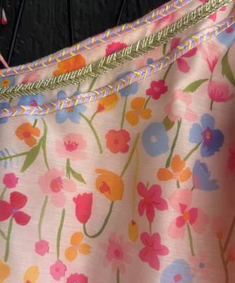 Pink off white printed mul chanderi co ord set 3