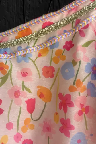 Pink off white printed mul chanderi co ord set