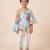 Blue off white printed mul chanderi dhoti kurti set