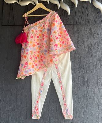 Pink off white printed mul chanderi dhoti kurti set 2