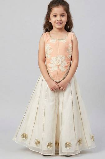 Pink off white printed cotton silk co ord set