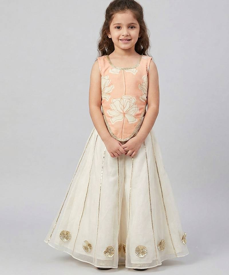 Pink off white printed cotton silk co ord set