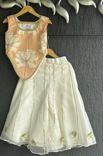 Pink off white printed cotton silk co ord set