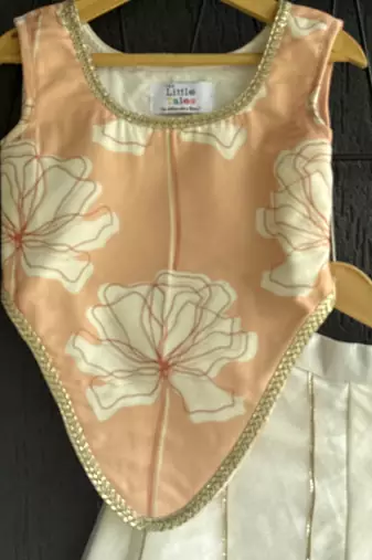 Pink off white printed cotton silk co ord set