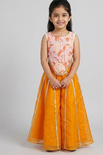 Pink orange printed cotton silk co ord set