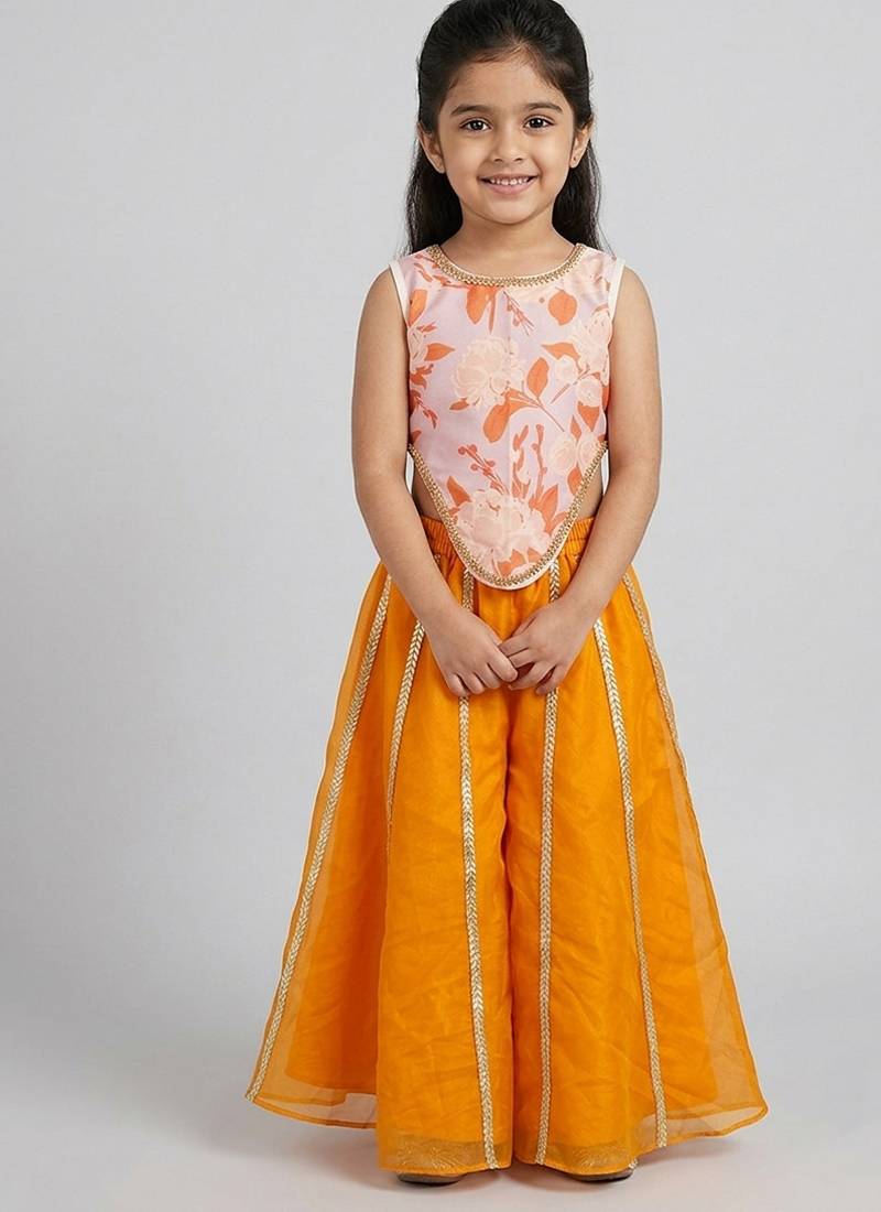 Pink orange printed cotton silk co ord set