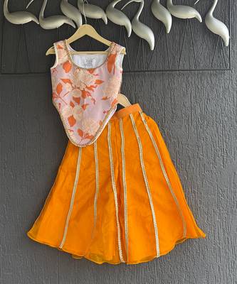 Pink orange printed cotton silk co ord set 2