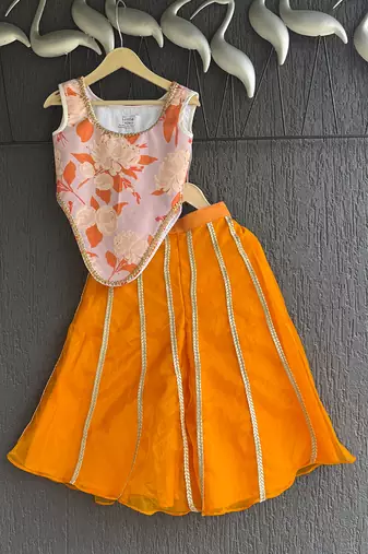 Pink orange printed cotton silk co ord set