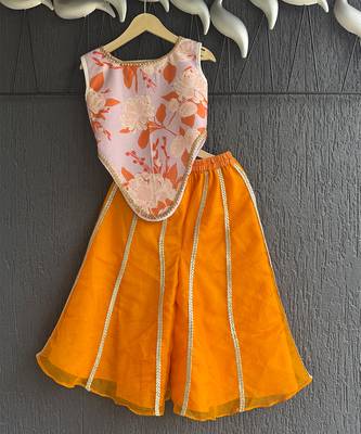 Pink orange printed cotton silk co ord set 3