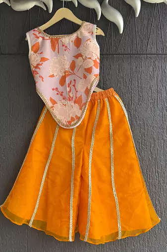 Pink orange printed cotton silk co ord set