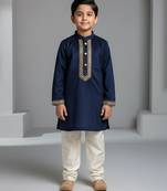 Blue embroidered velvet kurta set