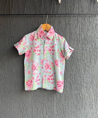 Blue pink printed cotton slub co ord set 3