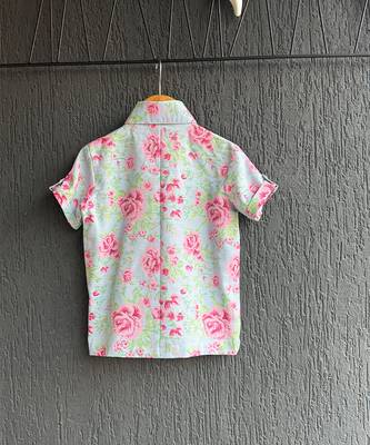 Blue pink printed cotton slub co ord set 4