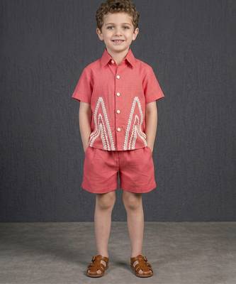 deep pink embroidered cotton slub co ord set 1