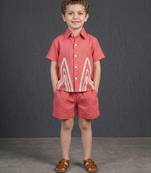 deep pink embroidered cotton slub co ord set
