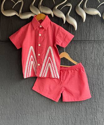deep pink embroidered cotton slub co ord set 2