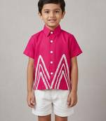 Deep pink embroidered cotton slub co ord set