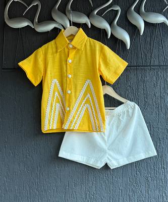 Yellow embroidered cotton slub co ord set 2