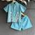 Blue off white embroidered cotton slub co ord set
