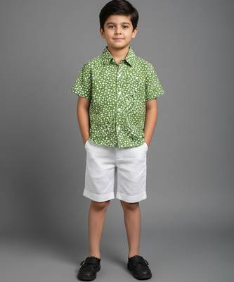Green Off white printed cotton slub co ord set 1