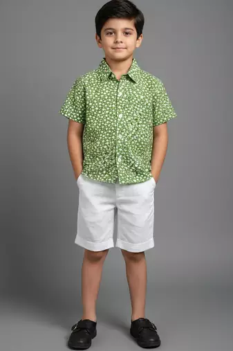 Green Off white printed cotton slub co ord set