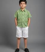 Green Off white printed cotton slub co ord set