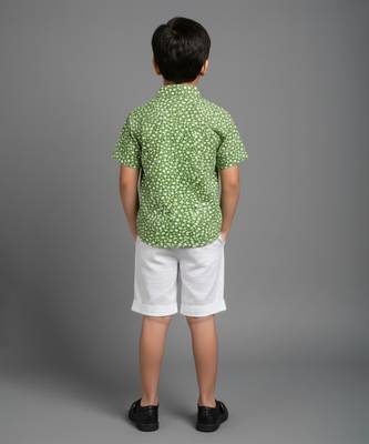 Green Off white printed cotton slub co ord set 2