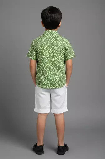 Green Off white printed cotton slub co ord set