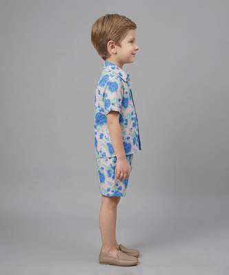 Blue off white printed cotton slub co ord set 4