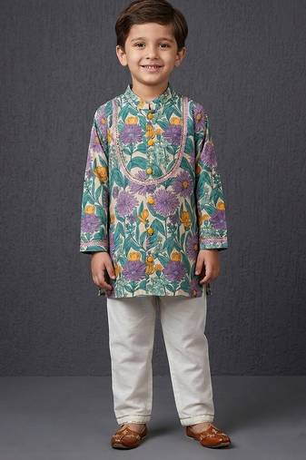 Multicolor printed cotton silk kurta set