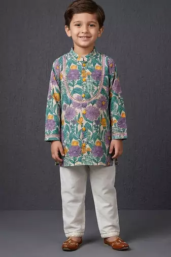 Multicolor printed cotton silk kurta set