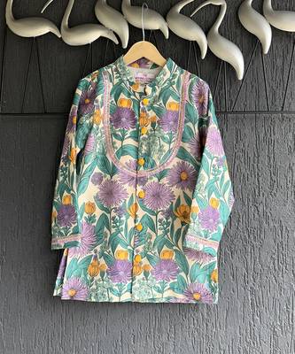 Purple printed cotton silk kurta set 3