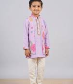 Lilac floral printed cotton silk kurta set