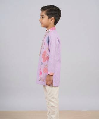 Lilac floral printed cotton silk kurta set 3