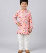 Pink floral printed cotton silk kurta set