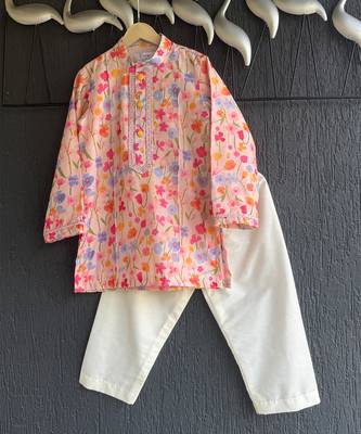 Pink floral printed cotton silk kurta set 2