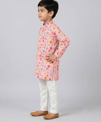 Pink floral printed cotton silk kurta set 3
