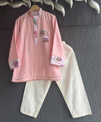 Pink printed cotton silk kurta set 2