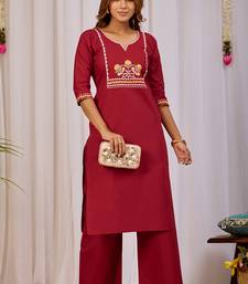  maroon dabu cotton kurti pant set