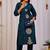 Elegant teal blue premium dabu cotton kurti pant set
