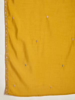 Elegant mustard yellow roman embroidered kurti pant set 8