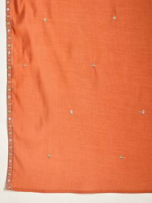 Elegant orange roman embroidered kurti pant set 8